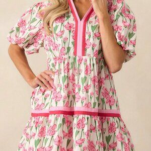 Pink Cute Y2k Women's Babydoll Mini V Neck Sundress